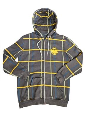 Vintage Nomis Full Zip Hoodie Men Lg Gray Yellow Plaid Snowboard Streetwear Y2K